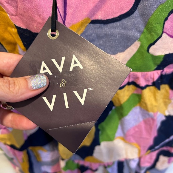 Ava & Viv Womens Tiered Square Neck Floral Print Midi Dress Pink Multi NWT 1X - Picture 4 of 11